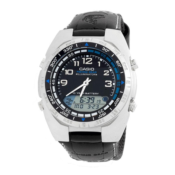 Men's Casio Ana-Digi Forester Fishing Timer Watch with Leather Band โ Crown Watch Loft