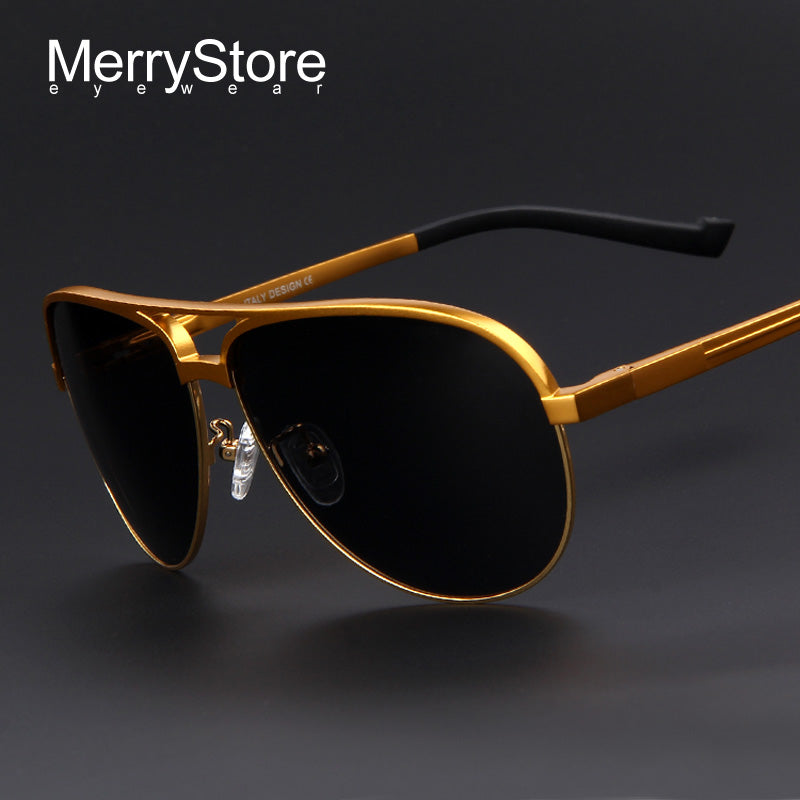 MERRYSTORE Men Brand Aluminum Alloy Polarized Shield Sunglasses Ultralight Gold Frame Polar Glasses Polarized Sunglasses