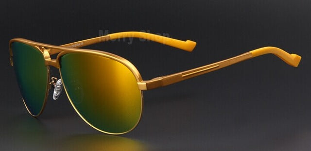 MERRYSTORE Men Brand Aluminum Alloy Polarized Shield Sunglasses Ultralight Gold Frame Polar Glasses Polarized Sunglasses