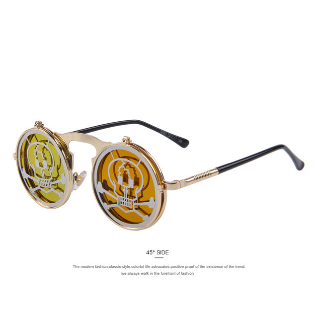 MERRY'S Steam Punk Gothic Vintage Clamshell Sunglasses Personality Clamshell Glasses Metal Punk Sun glasses