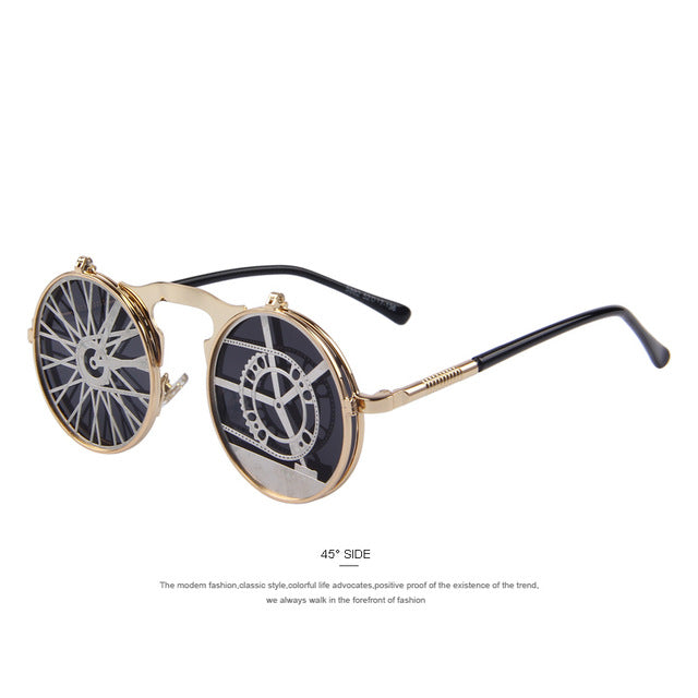 MERRY'S Steam Punk Gothic Vintage Clamshell Sunglasses Personality Clamshell Glasses Metal Punk Sun glasses