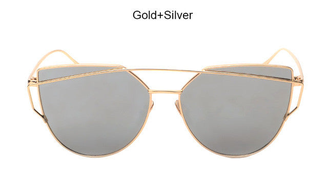 New Cat Eye Sunglasses Women Vintage Fashion Rose Gold Mirror Clear Sun Glasses Unique Flat Sunglasses