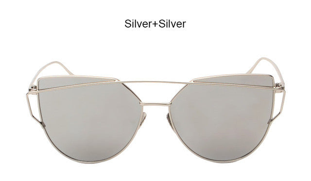New Cat Eye Sunglasses Women Vintage Fashion Rose Gold Mirror Clear Sun Glasses Unique Flat Sunglasses
