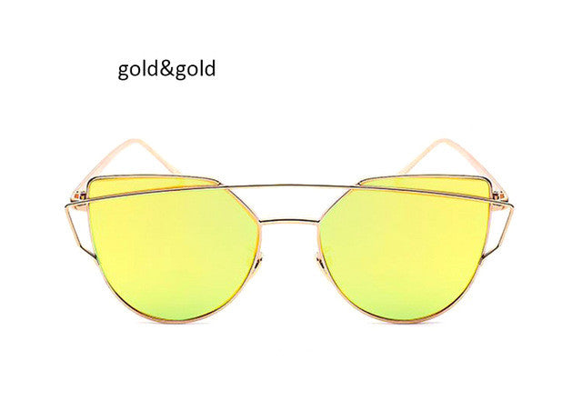 New Cat Eye Sunglasses Women Vintage Fashion Rose Gold Mirror Clear Sun Glasses Unique Flat Sunglasses