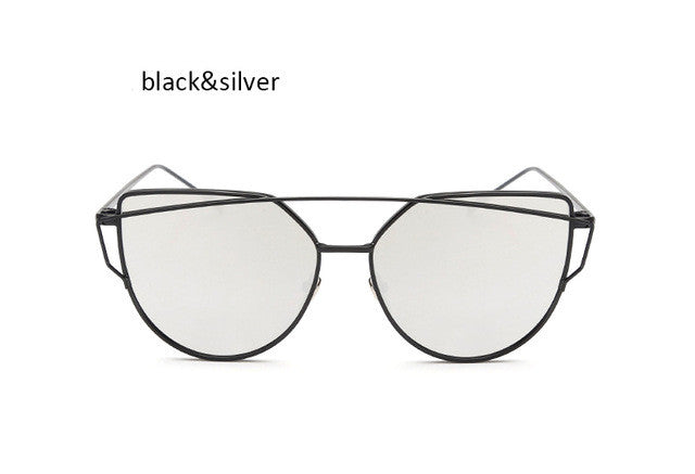 New Cat Eye Sunglasses Women Vintage Fashion Rose Gold Mirror Clear Sun Glasses Unique Flat Sunglasses