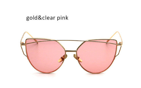 New Cat Eye Sunglasses Women Vintage Fashion Rose Gold Mirror Clear Sun Glasses Unique Flat Sunglasses