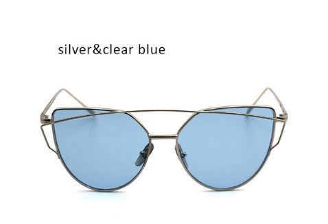 New Cat Eye Sunglasses Women Vintage Fashion Rose Gold Mirror Clear Sun Glasses Unique Flat Sunglasses