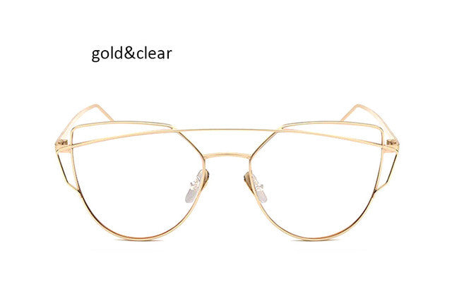 New Cat Eye Sunglasses Women Vintage Fashion Rose Gold Mirror Clear Sun Glasses Unique Flat Sunglasses