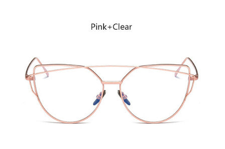 New Cat Eye Sunglasses Women Vintage Fashion Rose Gold Mirror Clear Sun Glasses Unique Flat Sunglasses