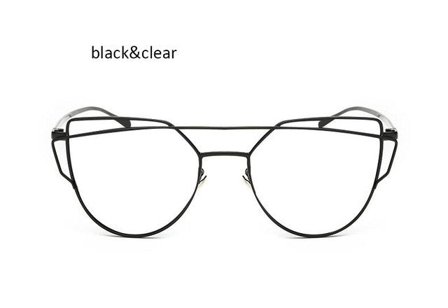 New Cat Eye Sunglasses Women Vintage Fashion Rose Gold Mirror Clear Sun Glasses Unique Flat Sunglasses