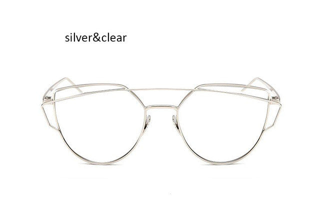 New Cat Eye Sunglasses Women Vintage Fashion Rose Gold Mirror Clear Sun Glasses Unique Flat Sunglasses