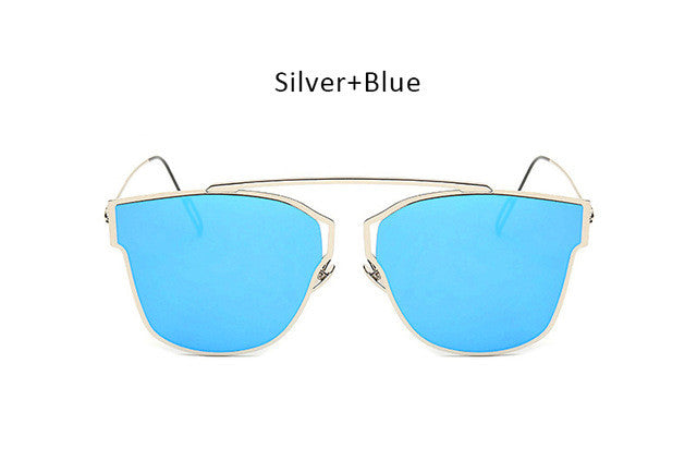 New Woman Brand Designer Cat Eye Sunglasses Fashion Rimless Women Cateye Metal Mirror Sunglasses Luxury Female