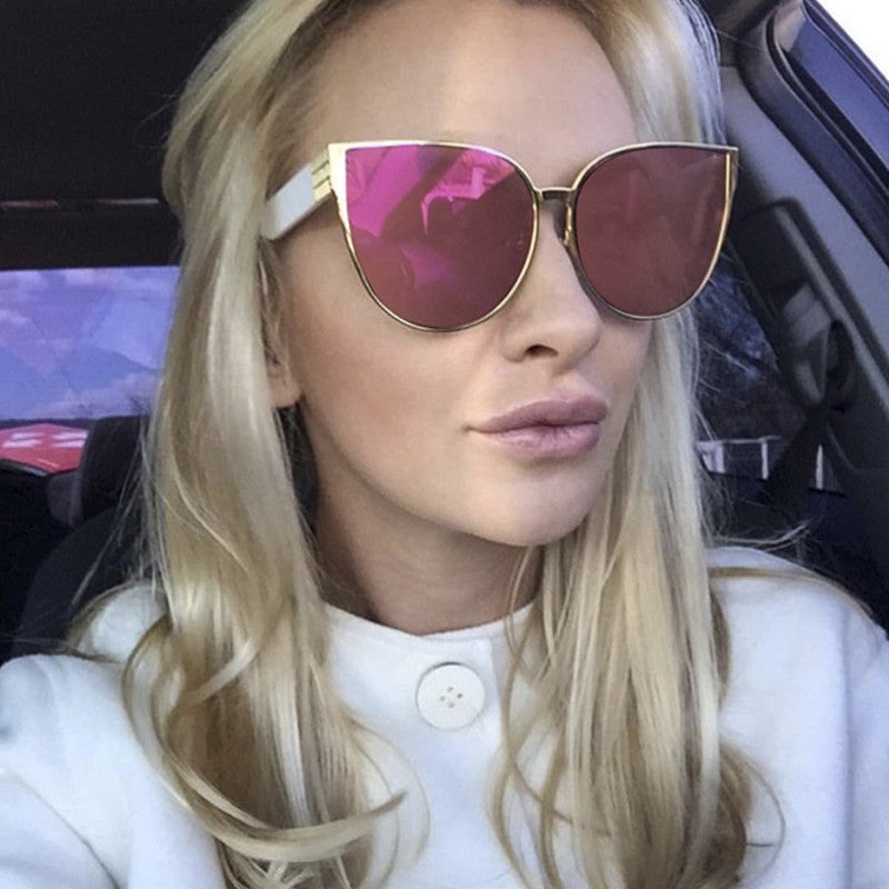 ROYAL GIRL Sunglasses Women Metal Frame Cat Eye Sunglasses Mirror Oval Lens Brand Designer Fashion Ladies Sunglasses ss705