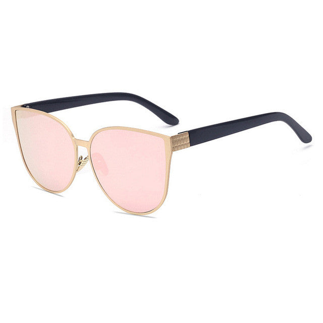 ROYAL GIRL Sunglasses Women Metal Frame Cat Eye Sunglasses Mirror Oval Lens Brand Designer Fashion Ladies Sunglasses ss705