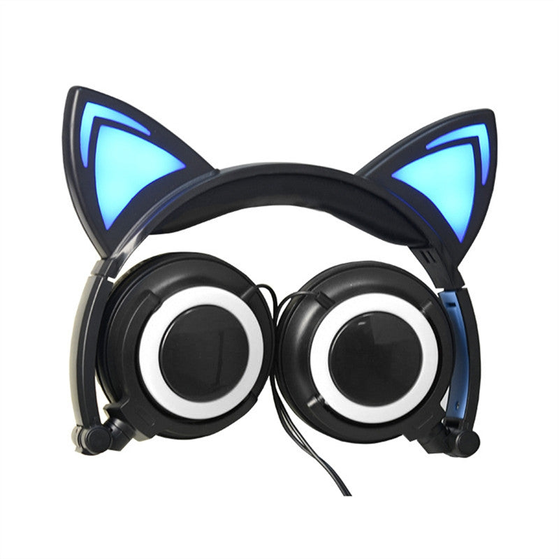 Lovely Cat Ear Headphones Foldable Wired Over Ear Glowing HeadPhones