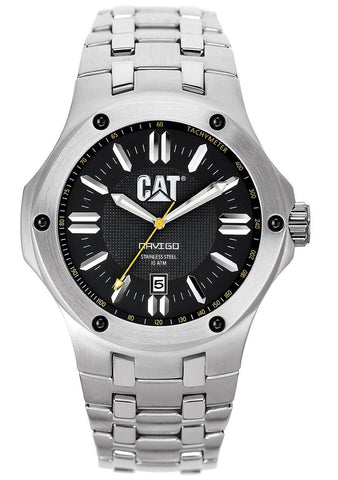 CAT WATCHES Mens Navigo Date Black and Yellow Analog Dial Stainless Steel Bracelet Watch