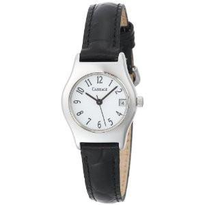 Carriage Womens Silvertone Black Leather Strap Watch