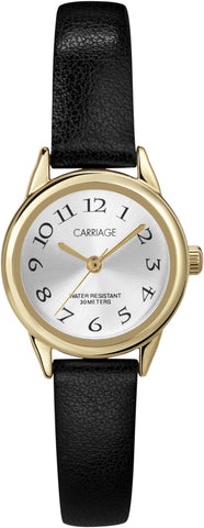 Carriage Womens Goldtone Black Strap Watch