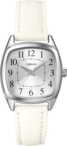 Carriage Womens Silvertone White Strap Watch