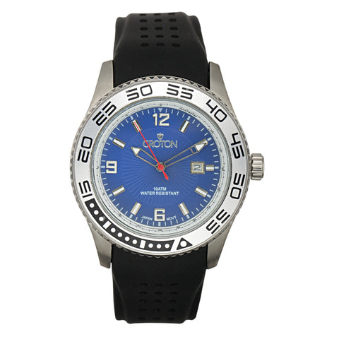 Croton Mens Stainless Steel Blue Blue Rubber Strap Watch