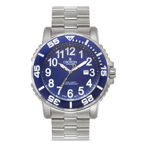 Croton Mens Stainless Steel Blue Blue Rotating Bezel Watch
