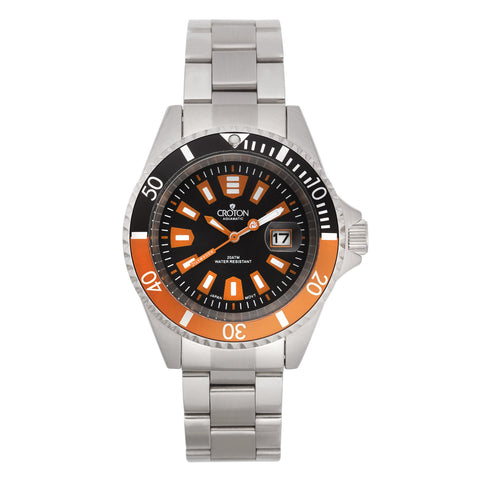 Croton Mens Stainless Steel Black Magnified date Watch