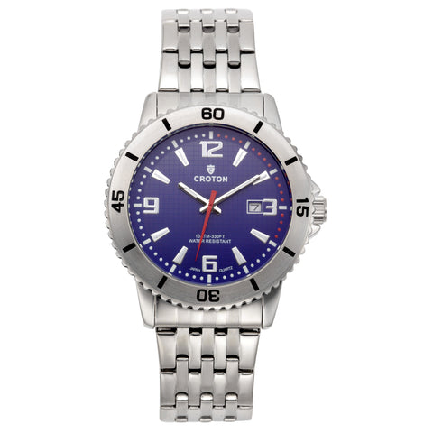 Croton Mens Stainless Steel Blue Rotating Bezel Watch