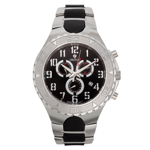 Croton Mens Stainless Steel Black Chronograph Watch