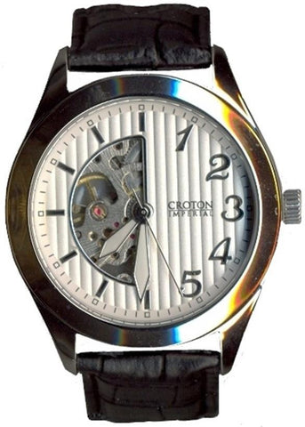 Croton Mens Stainless Steel Silvertone Skeleton Automatic Watch