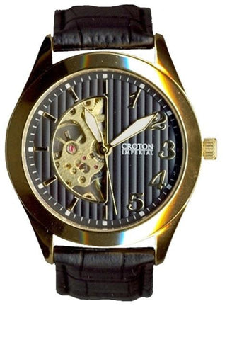 Croton Mens Stainless Steel Silvertone   Skeleton Automatic Watch