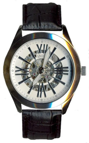 Croton Mens Stainless Steel Silvertone  Skeleton Automatic Watch