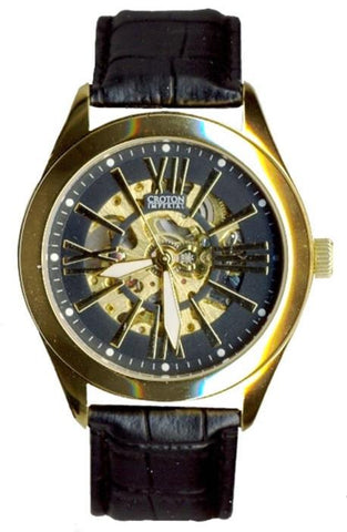 Croton Mens Stainless steel Goldtone Goldtone Skeleton Automatic Watch