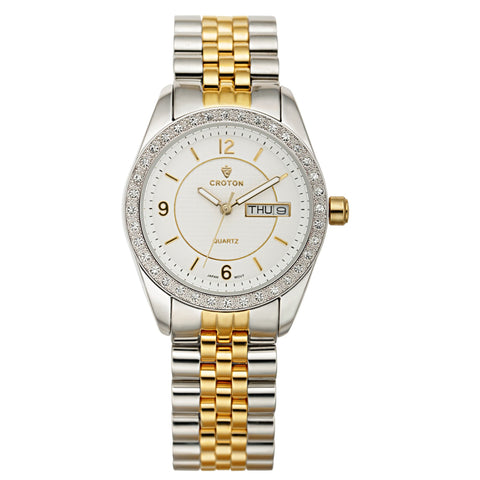 Croton Womens Stainless Steel  Two Tone Crystal Bezel Watch