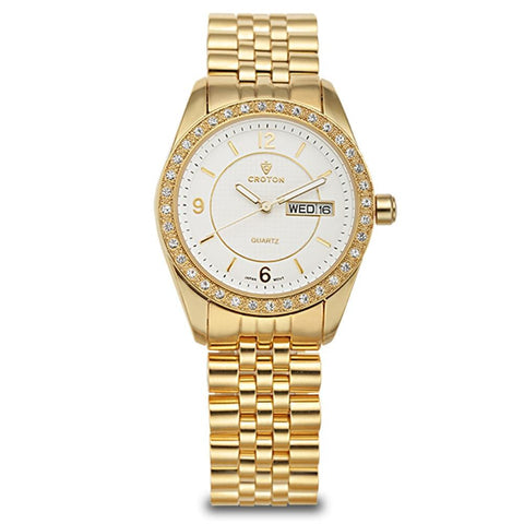 Croton Womens Stainless Steel Goldtone Crystal Bezel Watch