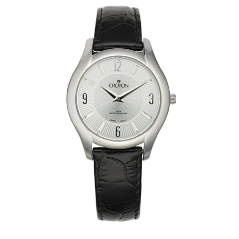 Croton Womens Stainless steel Silvertone Leather Strap Watch