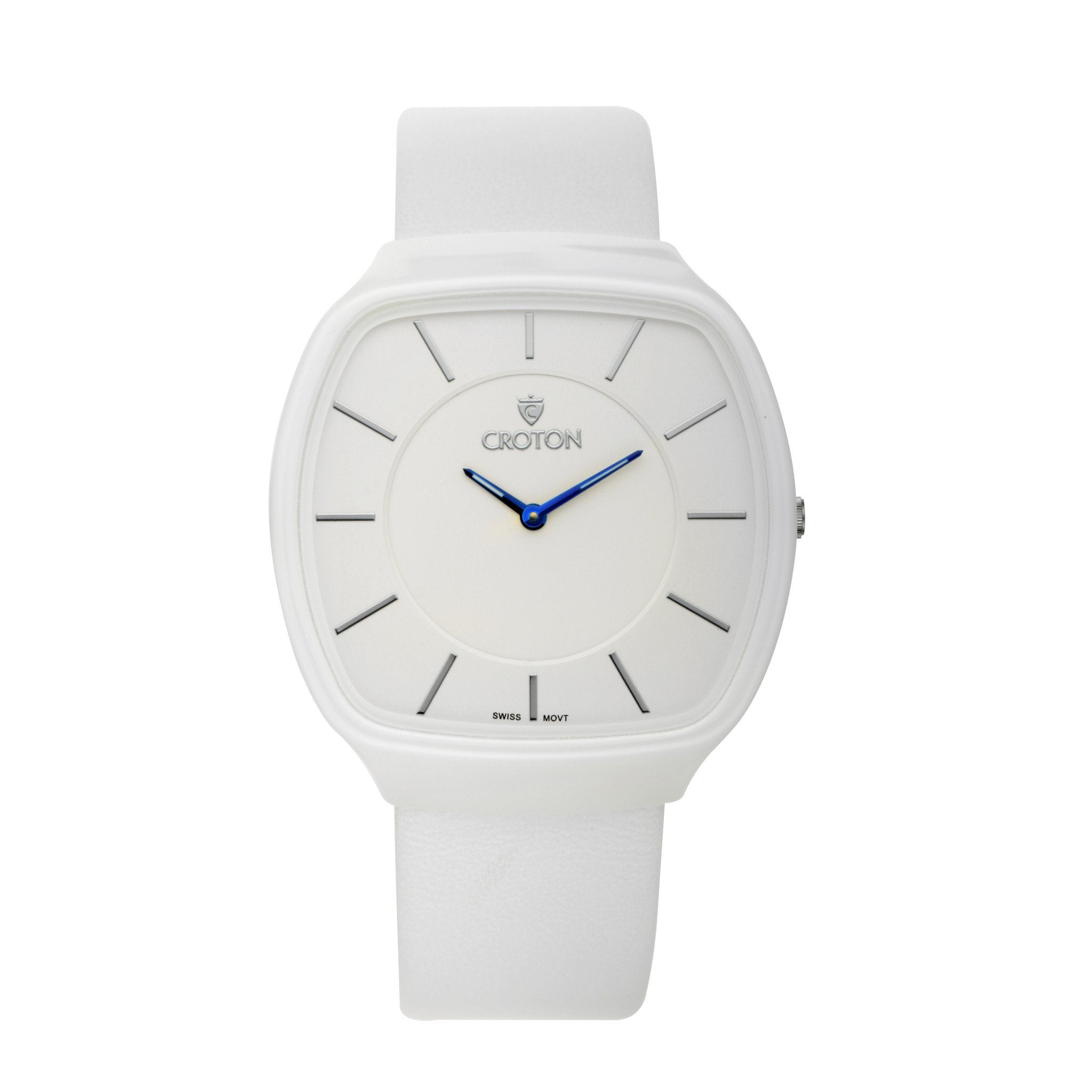 Croton Unisex Ceramic  White Leather Strap Watch