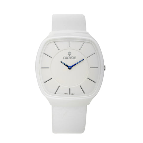 Croton Unisex Ceramic  White Leather Strap Watch