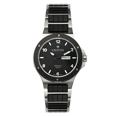 Croton Mens Ceramic & Stainless steel Black Day & Date Watch