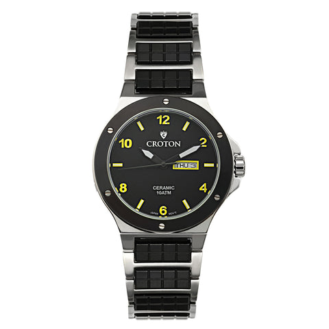 Croton Mens Ceramic & Stainless steel Black Day & Date Watch