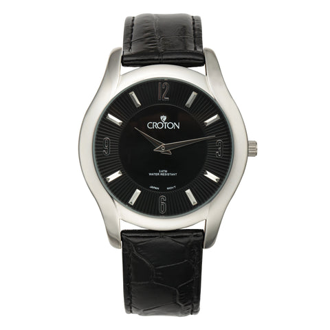 Croton Mens Stainless steel Black Leather Strap Watch