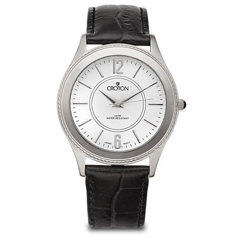 Croton Mens Stainless steel Silvertone Leather Strap Watch
