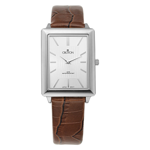 Croton Mens Stainless steel Silvertone Leather Strap Watch