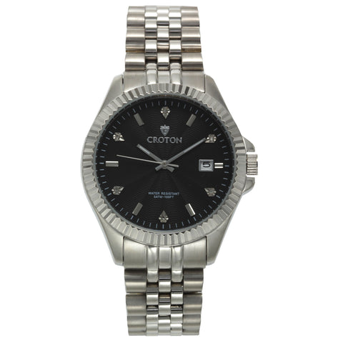 Croton Mens Stainless steel Silvertone Diamond Marker Watch