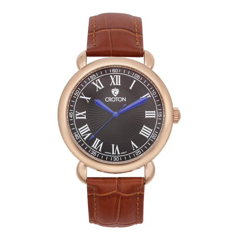 Croton Mens Stainless steel Rosetone Leather Strap Watch