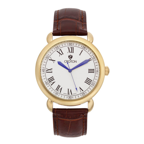 Croton Mens Stainless steel Goldtone Leather Strap Watch