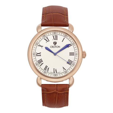 Croton Mens Stainless steel Rosetone Leather Strap Watch