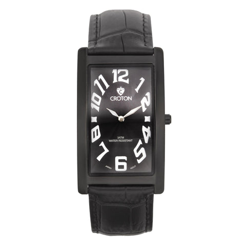 Croton Mens Stainless steel Black Rectangular Watch