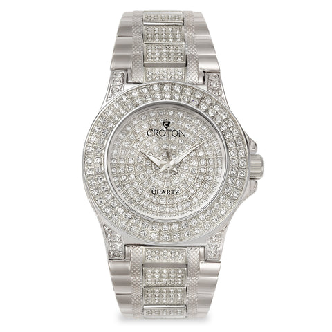 Croton Mens Stainless steel Silvertone Crystal Bracelet Watch