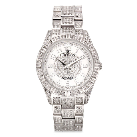 Croton Womens Stainless Steel Silvertone Crystal Watch