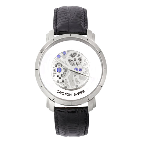 Croton Mens Stainless steel Silvertone See Thru Dial Watch